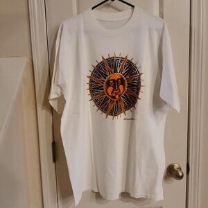 Vintage Mazatlán Mexico white graphic tee Del Sol, Celestial Golden Sun Face 2XL